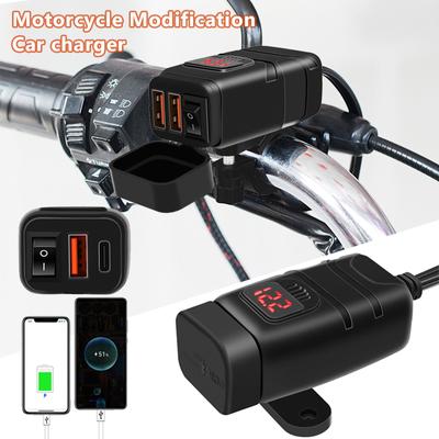 Waterproof Motorcycle Dual USB Charger QC3.0 Handlebar Fast Charging 12V Socket Adapter With Voltmeter Motorcycle