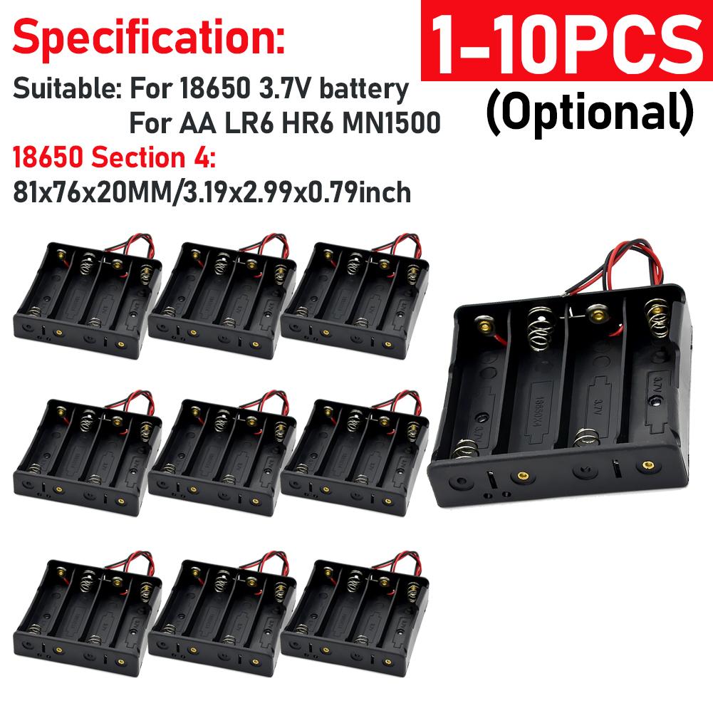 10-1pcs 1 2 3 4 Slot Plastic 18650 Battery Holder with Wire  Black 18650 Battery Storage Box Case for 18650 3.7V Battery