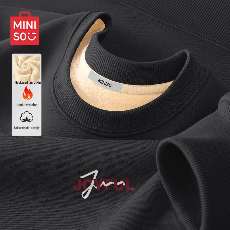 MINISO Men's Thickened Fleece-Lined Crew Neck Sweatshirt