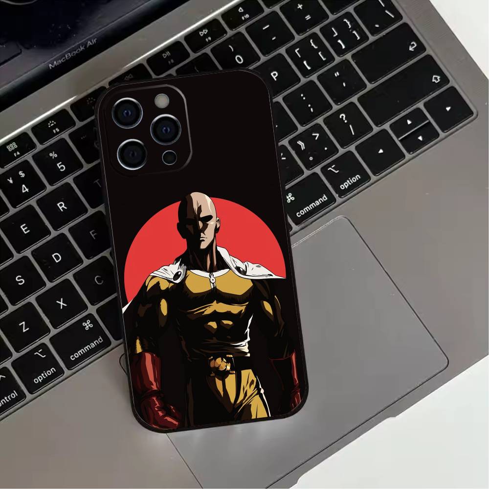 O-One P-Punch Anime Man  Phone Case For iPhone 17,16,15,14,13,12,11 Plus,Pro Max,XS,Soft Silicone Black Cover