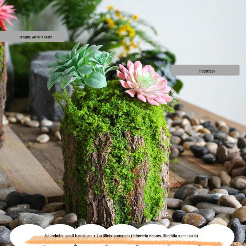 Forest Style Artificial Tree Stump with Moss Bark - Kindergarten and Country Style Decorative Ornament, Perfect for Landscaping or Inserting Flowers.