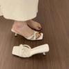 Summer New Belt Buckle Square Toe Sandals Fine Heel Non-tiring Feet French Open-toe Over-wear Sandals and Slippers