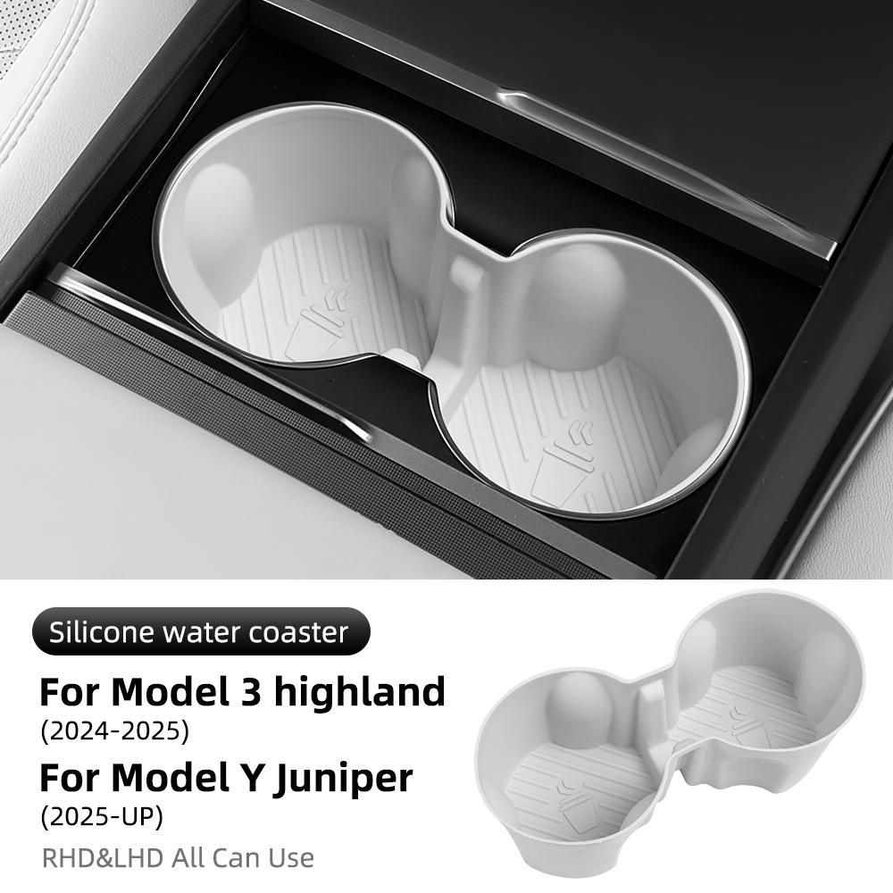 Silicone For Tesla Model 3 Highland 2024 Model Y Juniper 2025 Center Console Water Cup Holder Non-Slip Cup Mat Interior