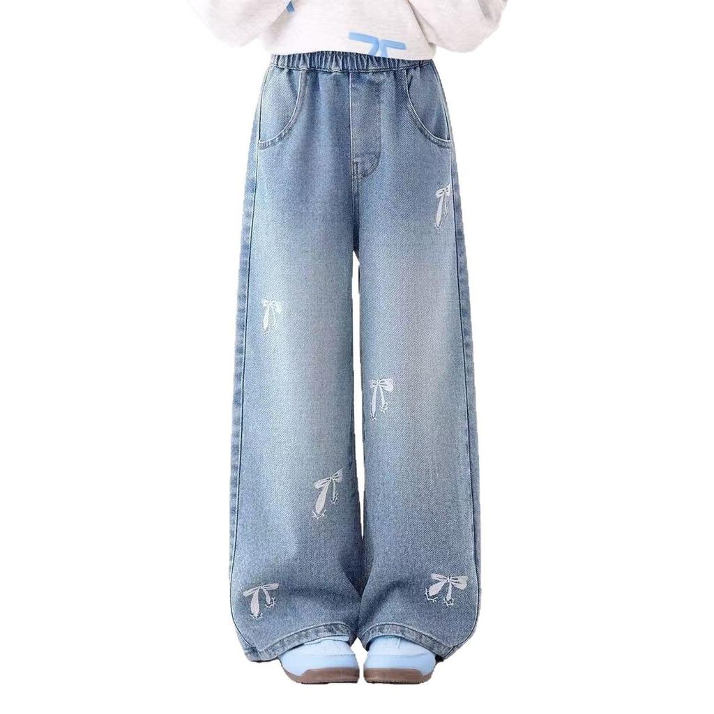 Girls' Spring Embroidered Jeans - Versatile & Trendy Casual Long Pants