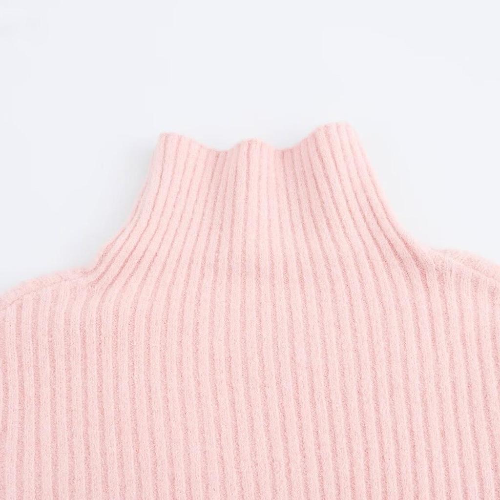 2024 Fall Women's Multi-Color Ribbed High Neck Pullover Sweater