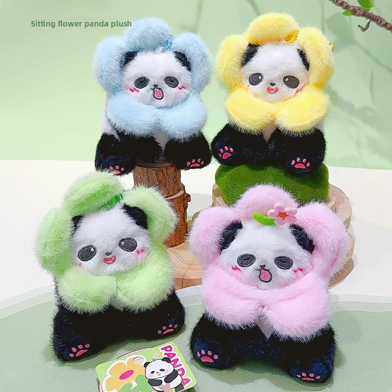 Panda Plush Animal Keyring Pendant With Flower Hat For Bag Decor And Key Chain