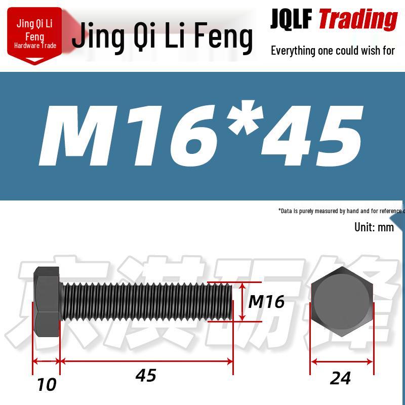 Grade 12.9 Reverse Thread Hex Bolt, M6-M24 High-Strength Blackened Hexagon Screw