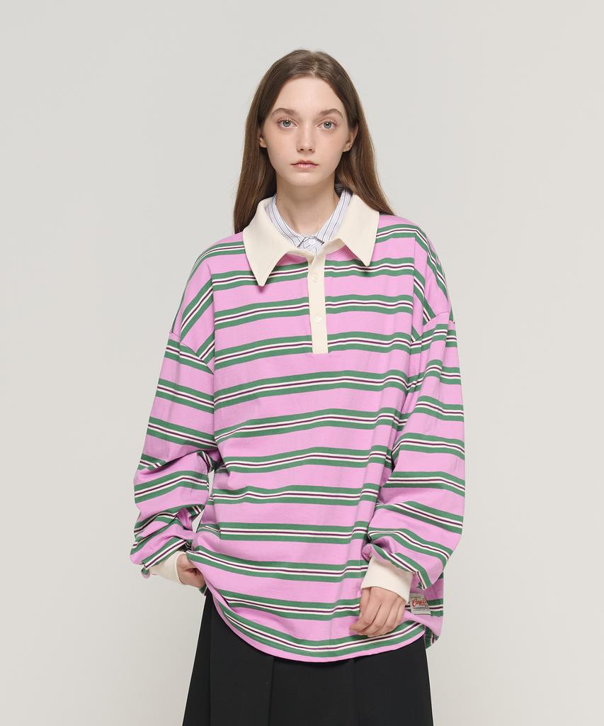 CARGOBROS FOR WOMAN Striped Loose Fit Polo Shirt (Pink)