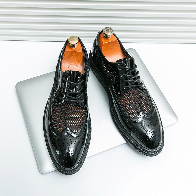Studio Shooting Wedding Dress White Glossy Leather Shoes Men's New Brock Small Leather Shoes Foreign Trade Large Size Casual Shoes