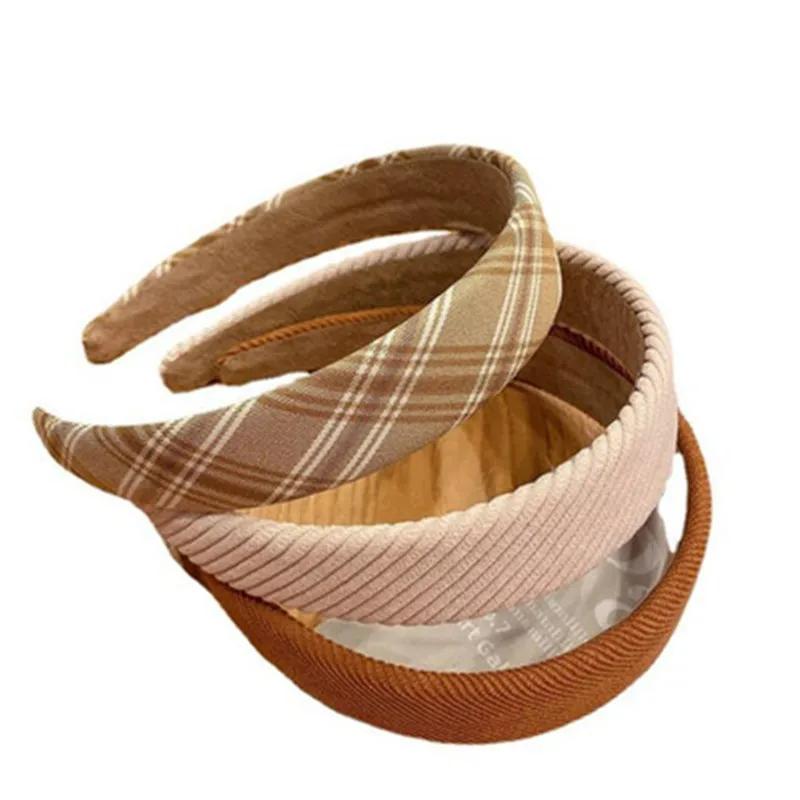Fashion Vintage Elastic Hair Band Lattice Print Sponge Headband Womens Girl Wide Side Hairband Hair Hoop Female Hair Accessories