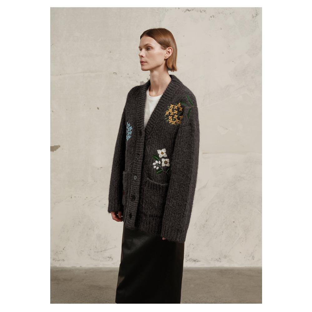 DIMANAF 2025 Plus Size Autumn Sweaters Coat Cardigan Pockets Women Pattern Printing Buttons Sweaters Knitting Loose Sweater