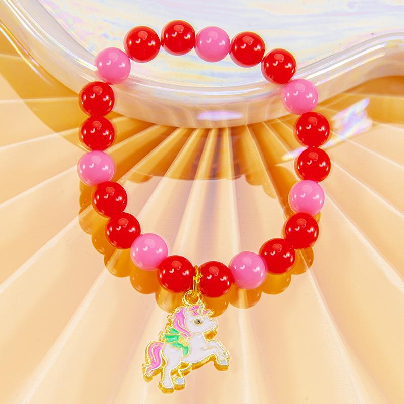 Cute Cartoon Women Bracelet, Beaded Design with Alloy Unicorn, Mermaid and Shell Charm, High Texture Daily Hand Ornaments