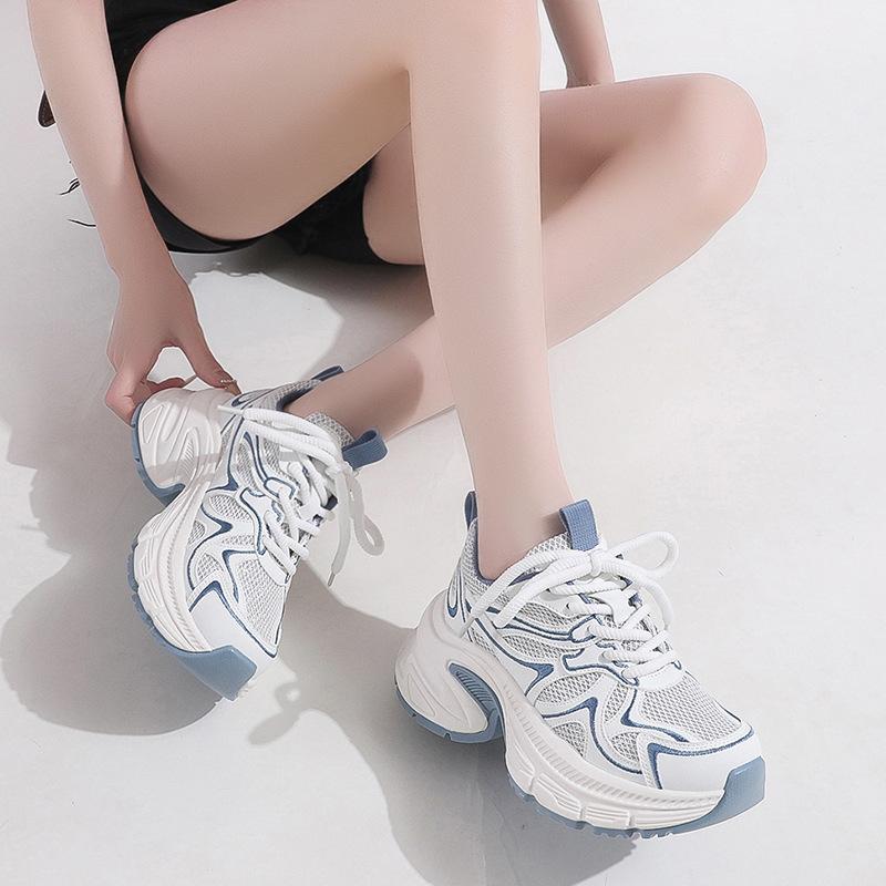 Leather mesh breathable platform women's shoes summer new small height increase versatile casual shoes