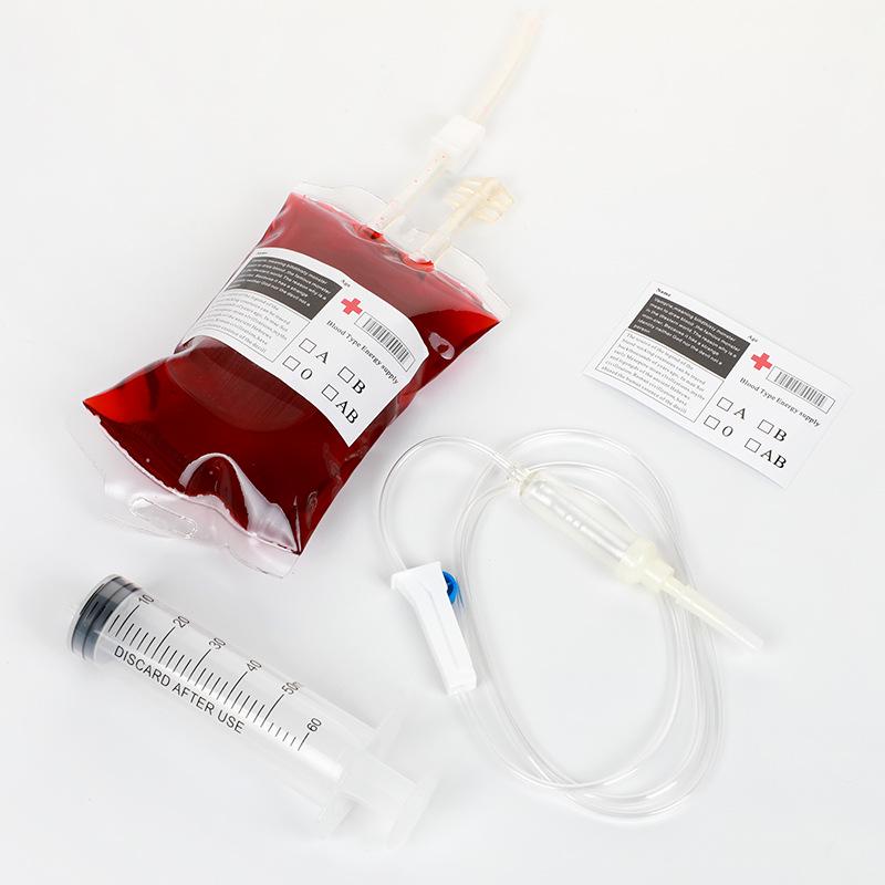 Creative Blood Bag Double-Tube Juice & Beverage Pack - Portable Plastic Energy Pouch for Liquids Label Sticker