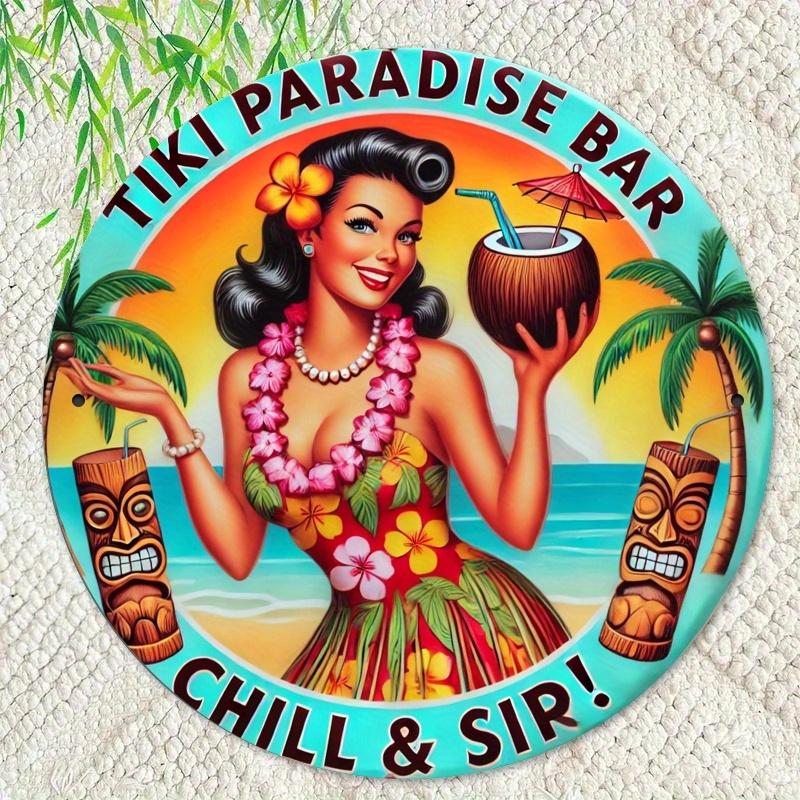 Pc Tiki Paradise Bar Metal Sign Xin Round Wall Decor HD D Flat Aloha Themed Daily Business Plaque Ideal for Home