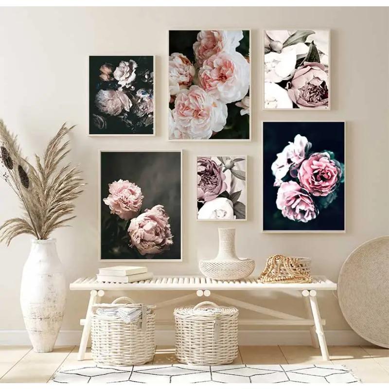 Skandinavisches rosa weißes Blumen-Blatt-Pflanzen-Poster, nordischer botanischer Druck, Leinwand-Malerei, Wandkunst, Dekoration, Bild, Heimdekoration