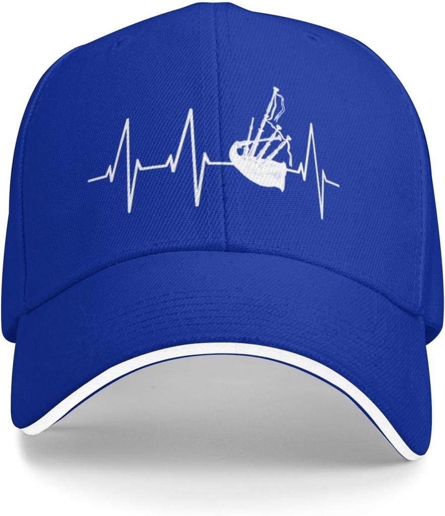 Bagpipes Heartbeat ECG Graphic Polyester Baseball Cap Adjustable Outdoor Snapback Hat for Men Women