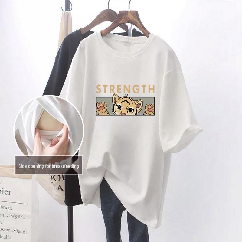 Summer Short-Sleeved T-Shirt for Breastfeeding: Loose, Versatile Korean Style for Trendy Moms