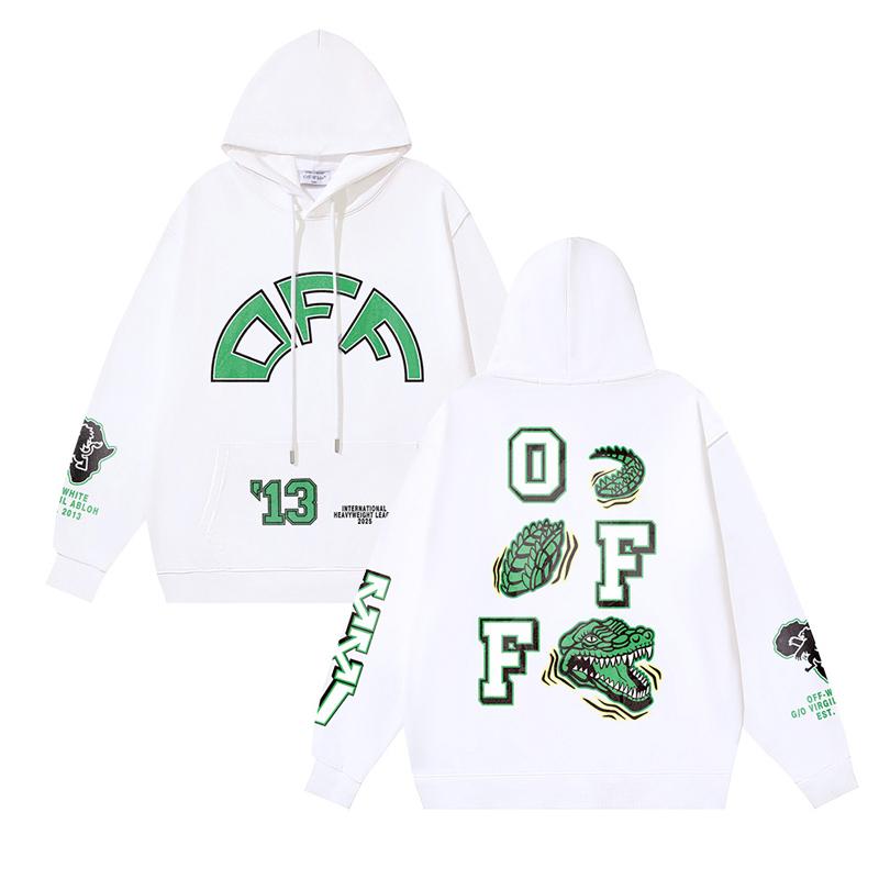1215 Blanc cassé 2026 Automne et Hiver Nouveau Motif Lettres Dessin Animé OW Sweat à Capuche Imprimé Hommes et Femmes