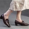 Johnature Retro Genuine Leather Pumps Square Toe Thick Heel Versatile Commuting Women's Shoes