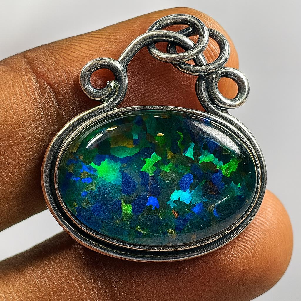 Natural Opal Pendant 28 ct 925 Sterling Silver Multicolor Oval Cut October Birthday Birthstone
