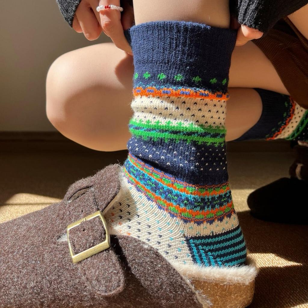 Niche Ethnic Style Cross-Border Thick Thread Kaji Retro Trend Street Medium Tube Cotton Socks