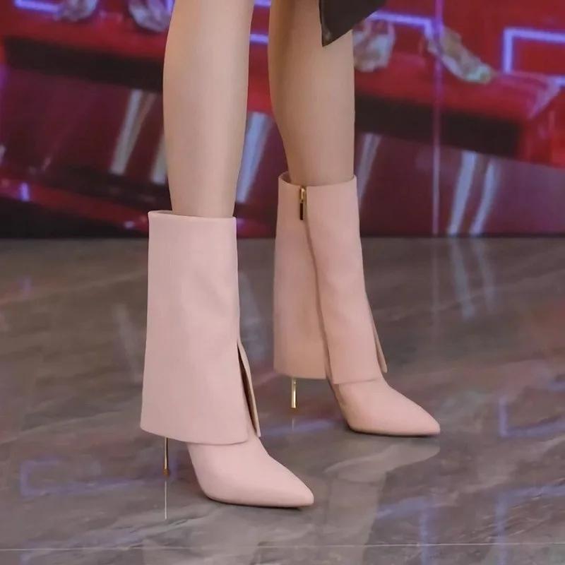 

Women s Stiletto Mid leg Boots Temperament Pointed Toe Side Zipper Non slip Wear resistant Versatile Single Comfortable Fashionable Daily Wear Footwea 36
