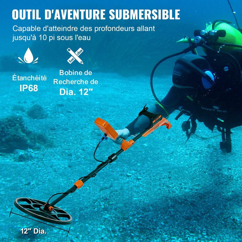 Waterproof Metal Detector, 12" Coil, Professional Rechargeable Gold Detector, 39-50 in Adjustable with LCD 7 Modes Advanced DSP Chip Bluetooth