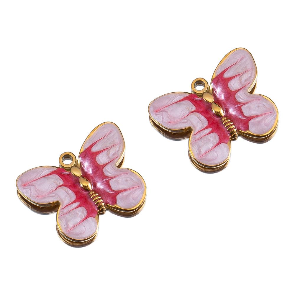 2/5Pcs Stainless Steel Series Pink Purple Elegant Cute Pendant Gold Bottom Pendant DIY Necklace Jewelry Handmade Accessories