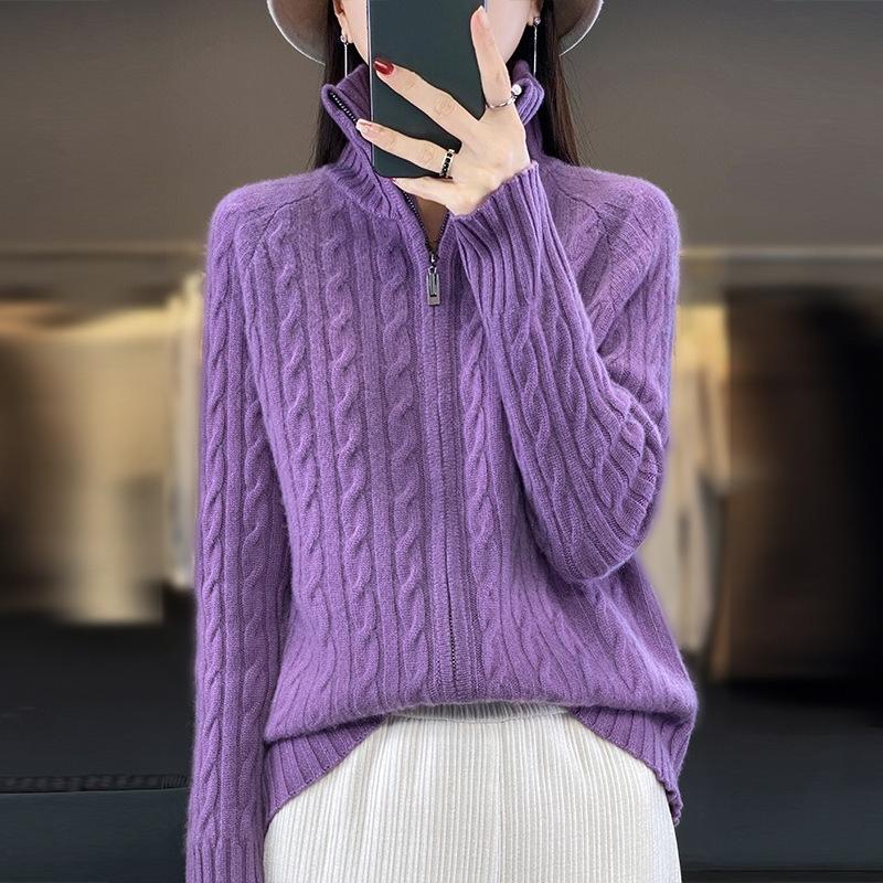 Sweater Coat for Women's Autumn and Winter Loose Knitted Cardigan with Zipper Solid Color Sweater Cardigan for Autumn and Winter