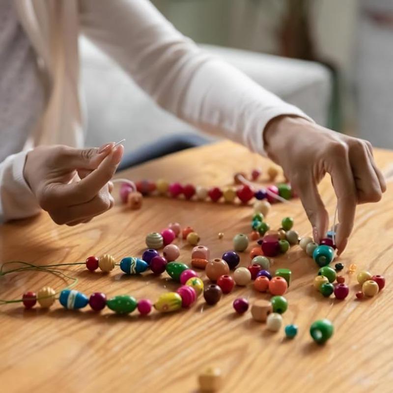 100pcs Wooden Beads Unfinished Natural Round Wood Spacer Beads Hair Braid Barrel Bead for DIY Crafts Hair Macrame Jewelry Making