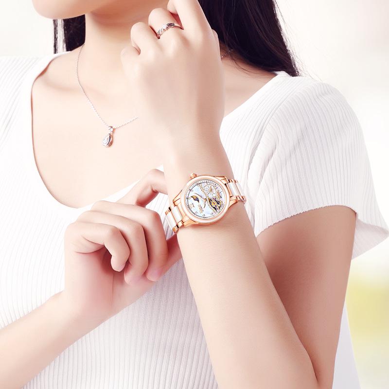 Montre Mécanique Automatique pour Femme NESUN - Élégante, Lumineuse, Étanche, Design Squelette pour Cadeau de Saint-Valentin