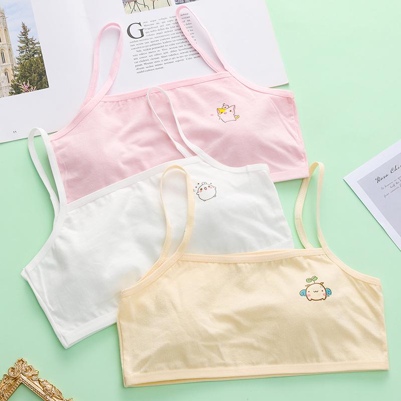 Girls' Cartoon Anti-Protrusion Pure Cotton Training Bra and Vest Set