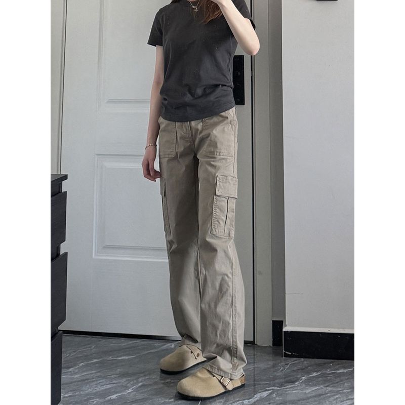 

Plus Size American Khaki Cargo Jeans Female Spring and Summer New Arrival High Waist Straight-Leg Shorts Loose-Fitting Wide-Leg Trousers Tide Khaki 2XL