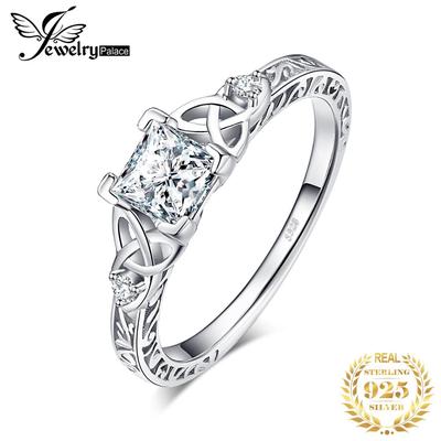 JewelryPalace 925 Silver Engagement Ring for Woman Celtic 5A CZ Simulated Diamond Ring