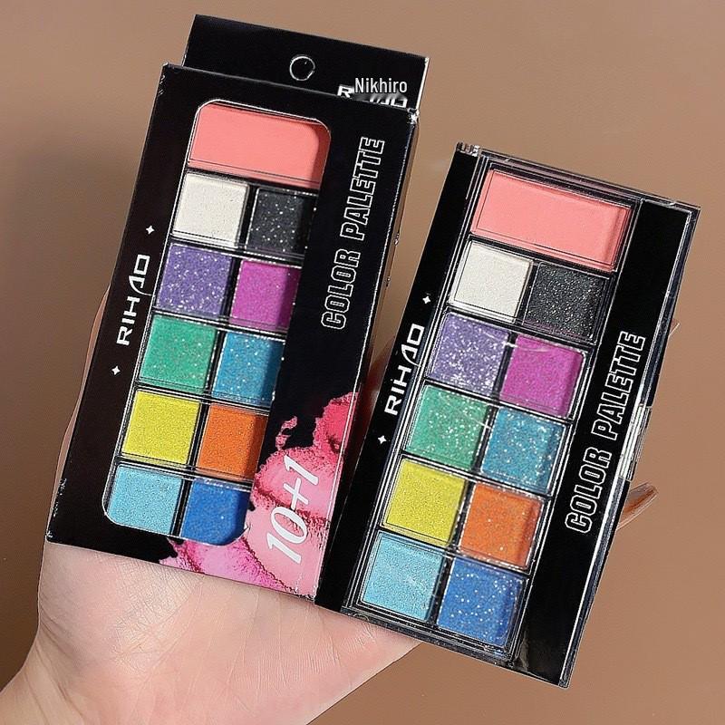 Ri Hao 10-Color Eyeshadow & Blush Palette - Perfect for June 1st Festival, Stage Makeup, Shimmer & Pearlescent for Beginners.
