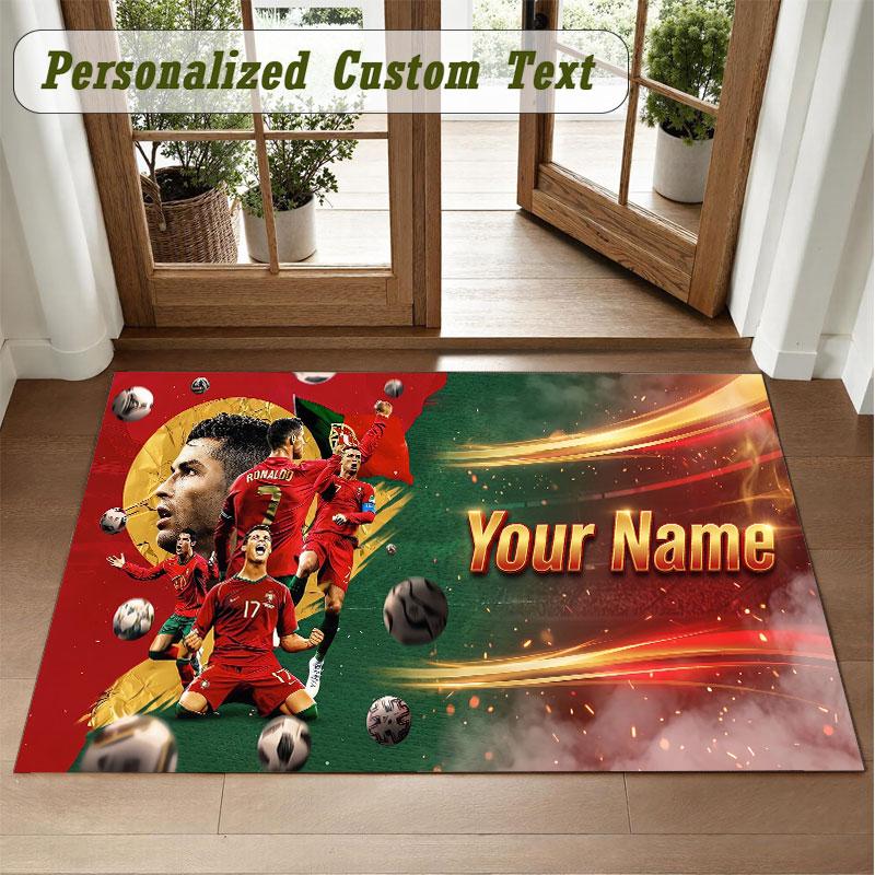 Crystal Velvet Square Rug Custom NameCristiano Ronaldo Pattern Non Slip Home Floor Decor Rug