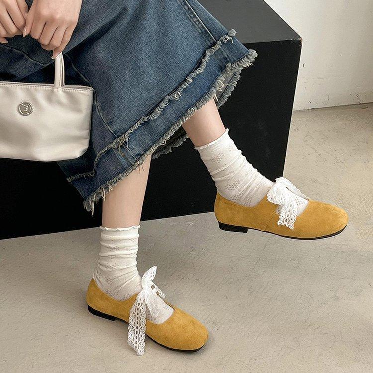 French ballet style lace-up bow single shoes women's spring and autumn 2025 new flat-bottomed sweet and cute Mary Jane shoes