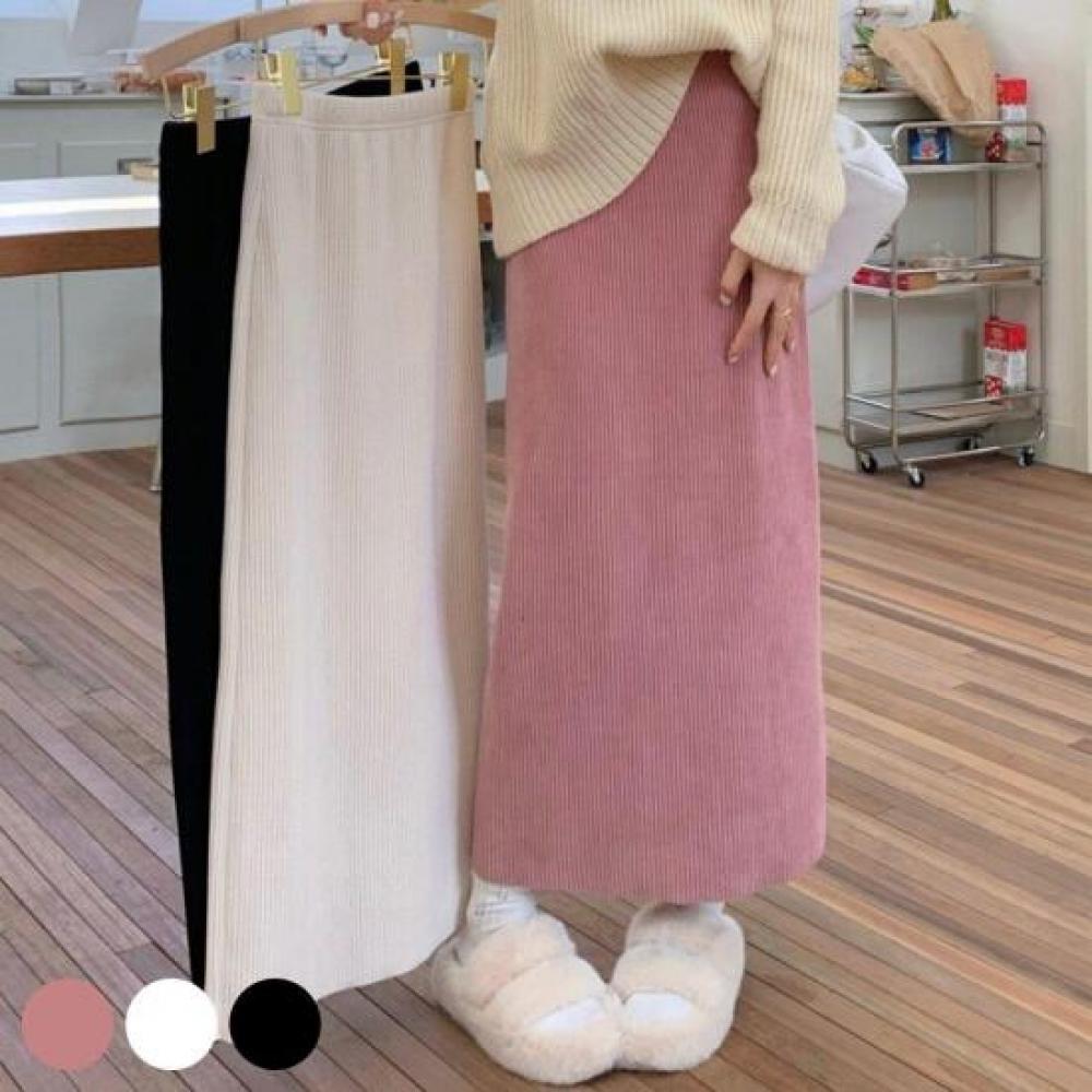 New Arrivals Open Run Tapered Ribbed Long Skirt