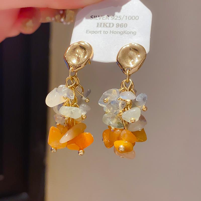 Retro Silver Needle Zircon Glass Water Drop Earrings Court Temperament Stud Earrings Personality Trend Versatile Earrings Women