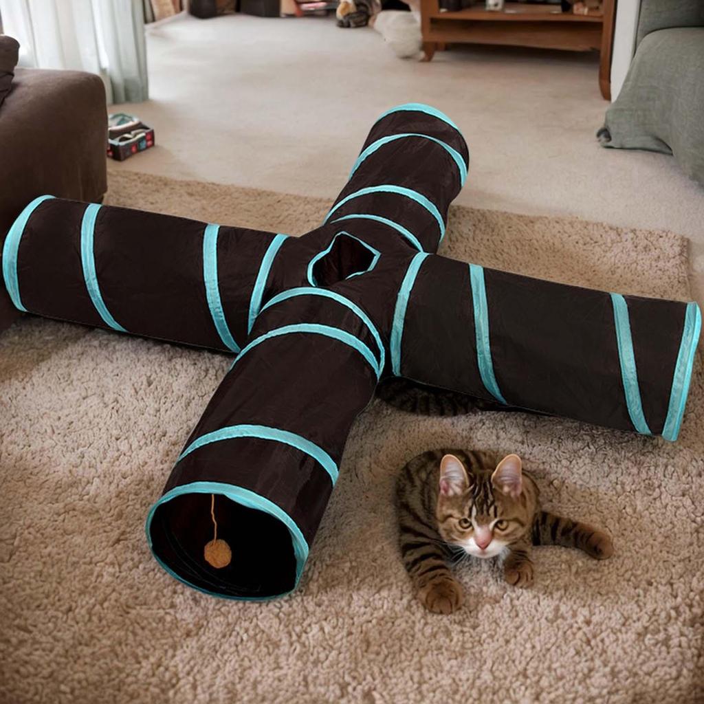 Cat Tunnel Foldable Passage with Play Ball Activity Center Puzzle Toys