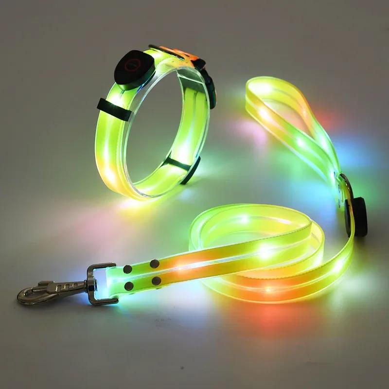 Nighttime Luminous Collar and Traction Rope Pet Collar with Nylon Webbing Dog Leash with Night To Prevent Getting Lost Cat Chain