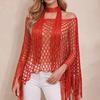 2pcs Tassel Shawl Shawl and Scarf Set Hollowed Out Fringed Cape Summer Sun Shawl  for Swimming