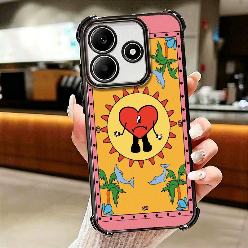 Bad Bunny Heart Plating Phone Case For Xiaomi Redmi Note 14 15 Pro Plus 13 12 11 11S 11T 10 9S 9 5G Anti-Fall Airabag Cover