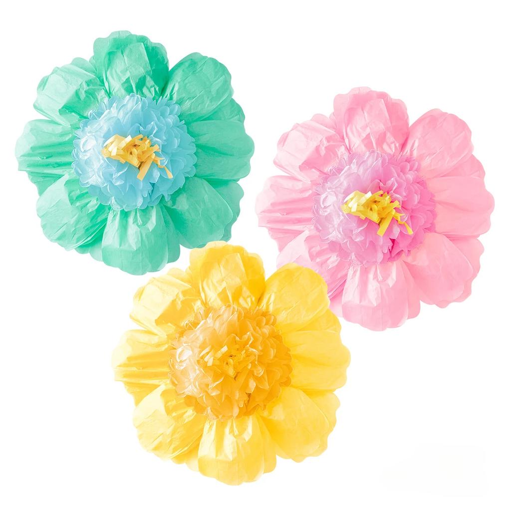 3pcs Tissue Wrinkles Crepe Paper Flowers Pom Poms Wedding Baby Bridal Shower Carnival Party Birthday Nursery Wall Backdrop Decor