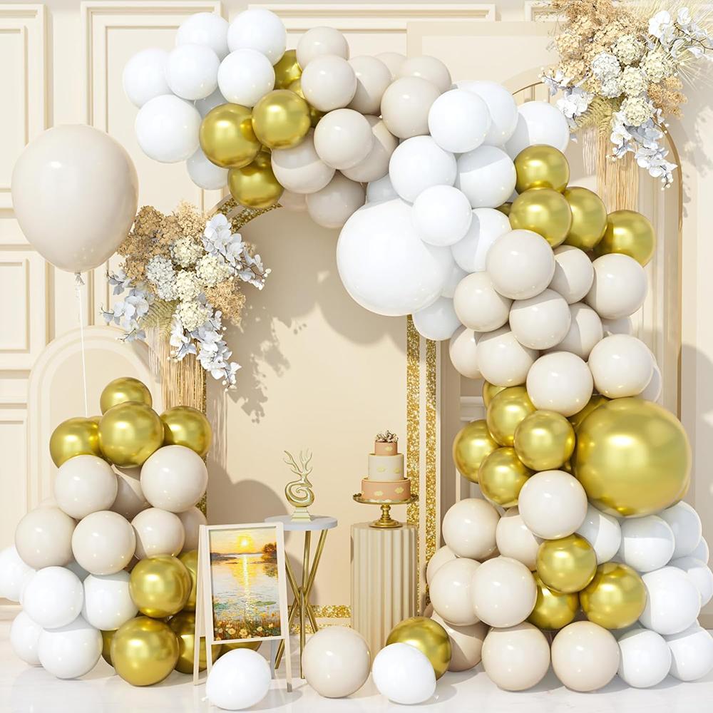 Guirlande de ballons blancs Snad, kit d'arche de ballons sable, blanc et or, décoration pour baby shower, anniversaire, mariage, anniversaire de mariage, ballons