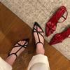 Edition~ Niche Fashion Pointed-toed Stiletto Sandals Cross with Open-toe Design Mid-heel Sandals