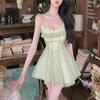 2025 Spring Slim Waist Long French Suspender Mesh Dress