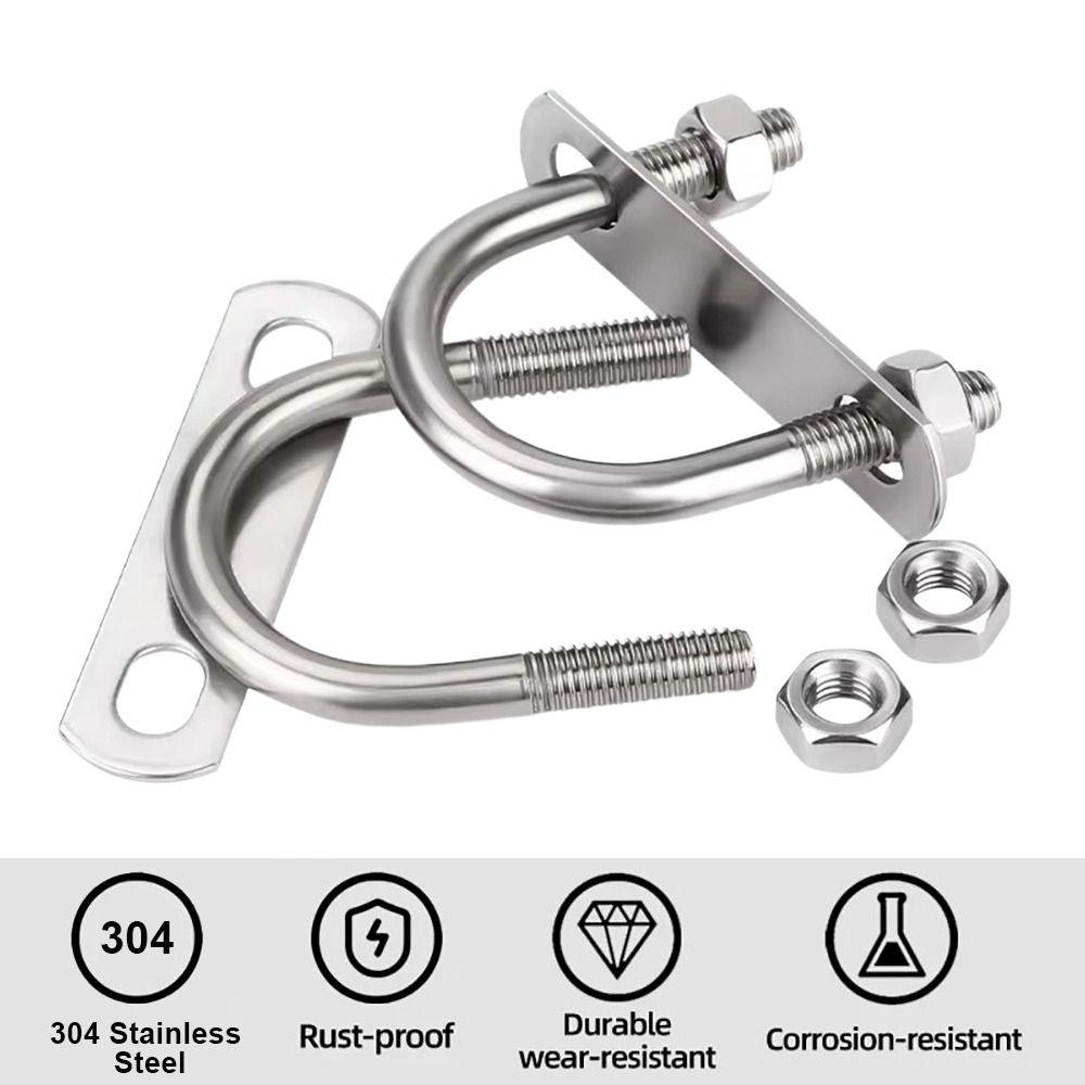 1Set 304 Stainless Steel Pipe U-clamp Screws Right Angle U-bolt Durable Round Bolt  for Round Tube