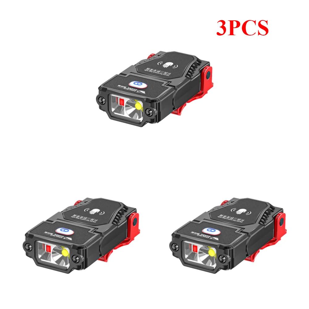 1-10pcs LED Sensor Headlamp USB Rechargeable Hat Clip Cap Light Torch Camping Headlamp Work Light For Hiking Fishing Headlight